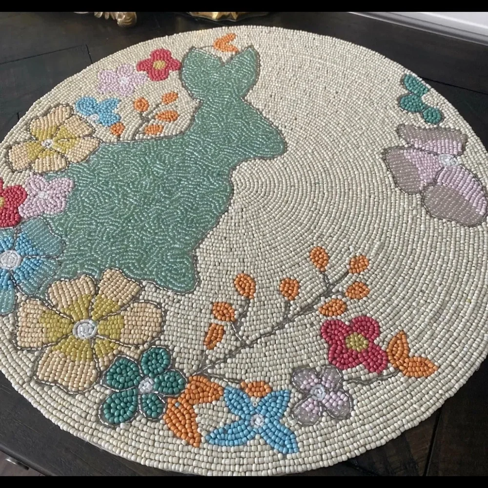 Rachel Zoe Easter Bunny Floral Spring Beaded Charger Placemat